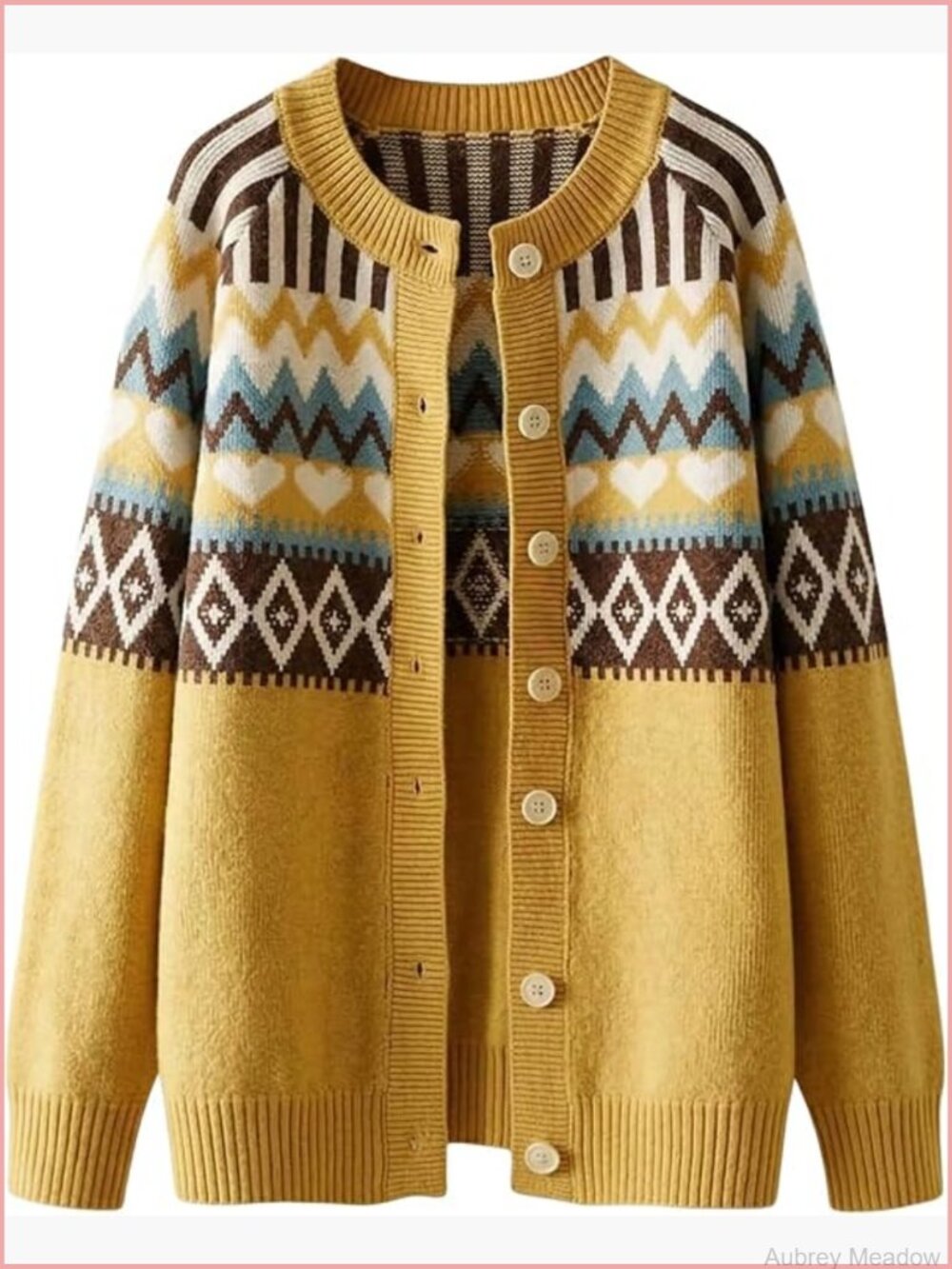 Women's Graphic Cardigan Crew Neck Button Down Long Sleeve Knitwear